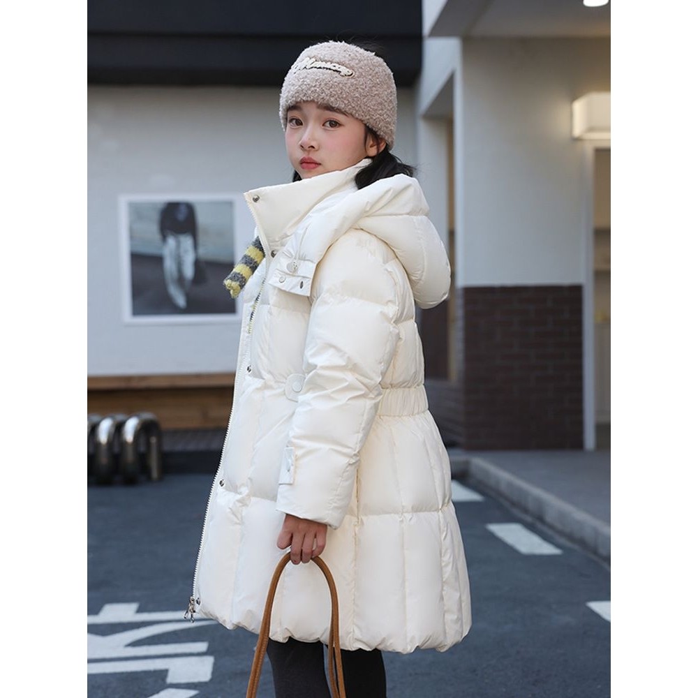 冬季新款女童羽绒服中长款加厚白鸭绒女孩中大童保暖洋气收腰外套