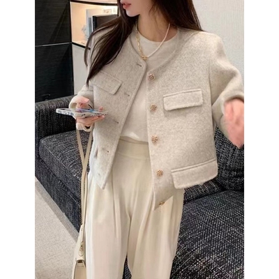 反季双面羊毛大衣正肩小个子短款口袋加厚保暖羊毛绒双面呢外套女