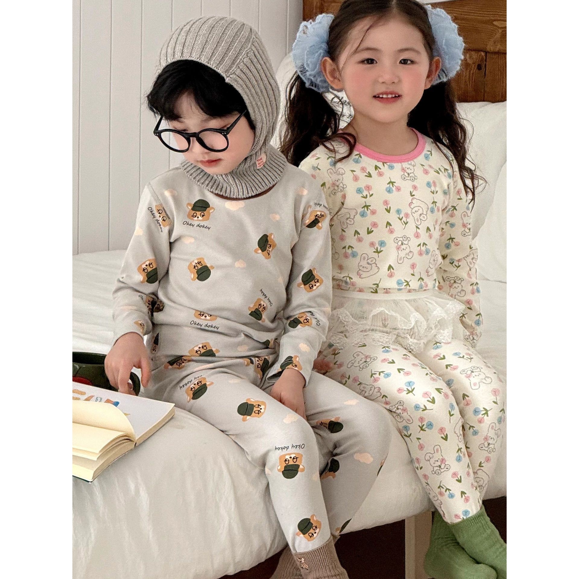 男童保暖内衣纯棉儿童秋衣秋裤女童睡衣中小童打底棉毛衫冬季套装