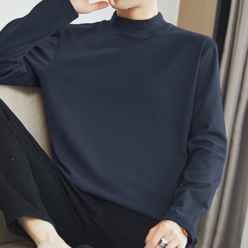 半高领打底衫德绒长袖t恤男秋冬保暖双面绒中领内搭体恤纯色秋衣