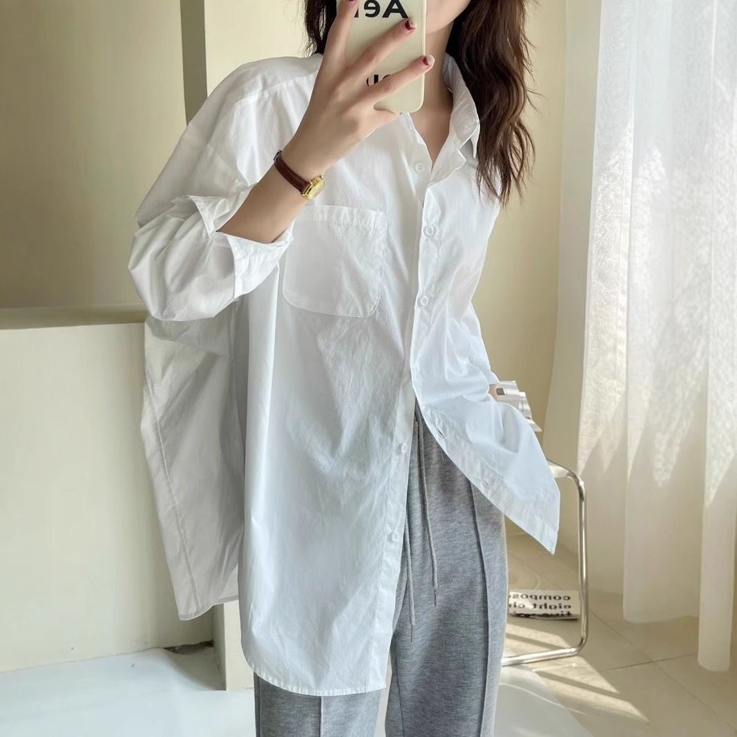 白色衬衫女长袖高级感衬衣外套女春秋新款时尚洋气上衣女