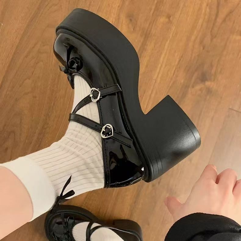 蝴蝶结高跟小皮鞋女夏季新款日系jk增高法式百搭玛丽珍单鞋潮