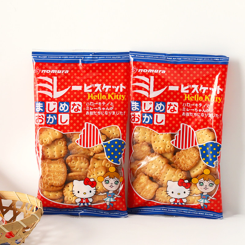日本进口野村凯蒂猫卡通造型香脆饼干网红儿童薄脆小饼干休闲零食