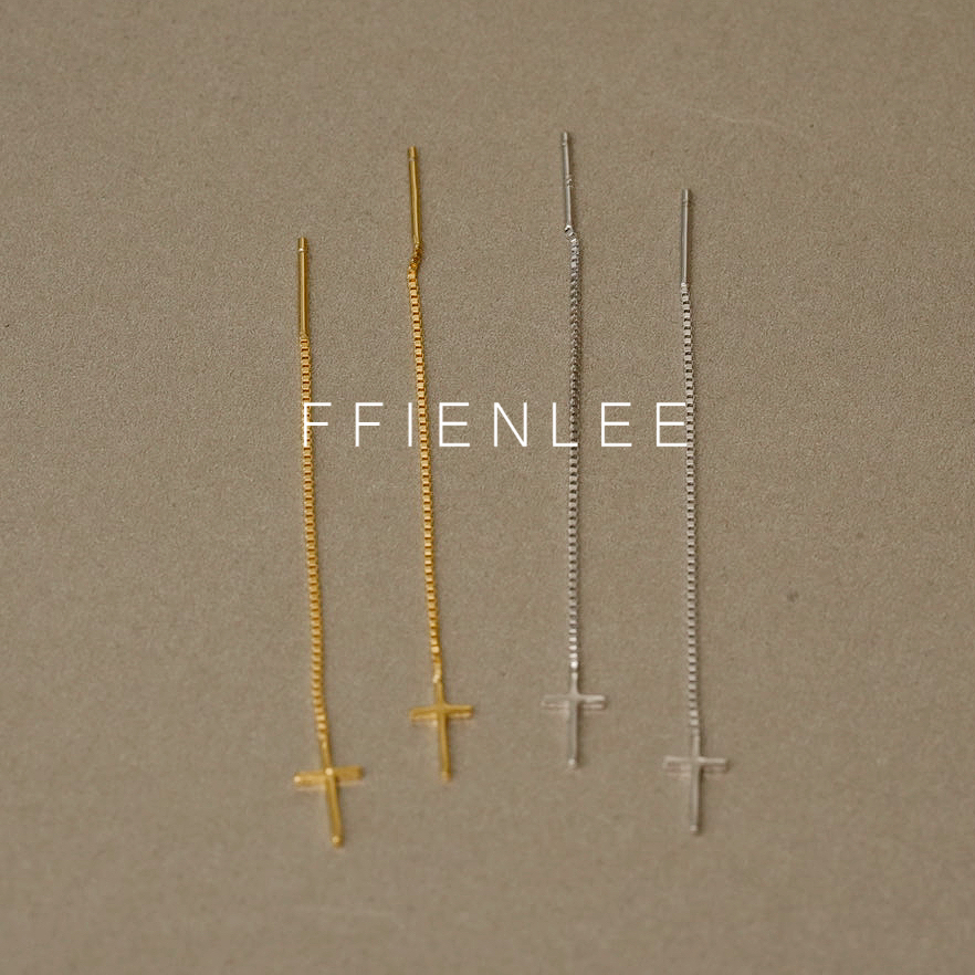 925银耳饰  极简律动 简约时尚十字架流苏耳线极简风文艺个性耳环