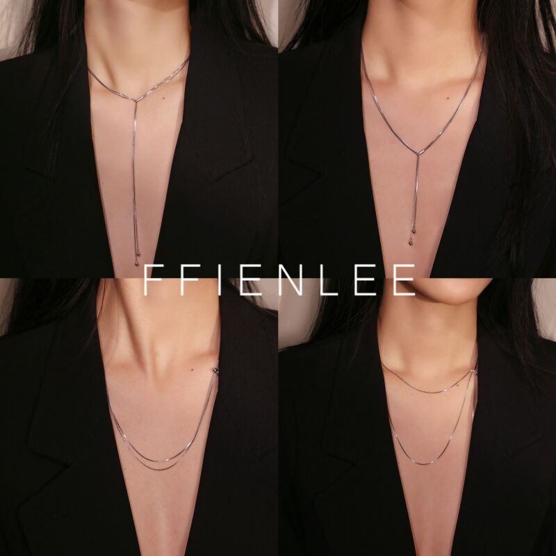 坠链均925银   落日余晖 双层叠戴细闪盒仔链项链时尚高级感Y字链