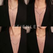 双层叠戴细闪盒仔链项链时尚 坠链均925银 落日余晖 高级感Y字链