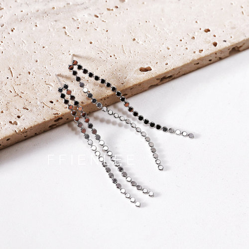 925银耳饰  虾片 原创设计银豆片链条耳饰又a又飒显脸瘦高级耳饰