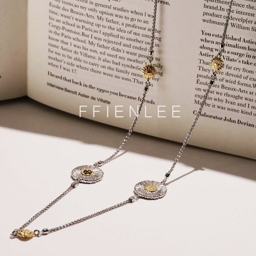 链子925银 菊里香 个性小雏菊长款毛衣链气质百搭项链