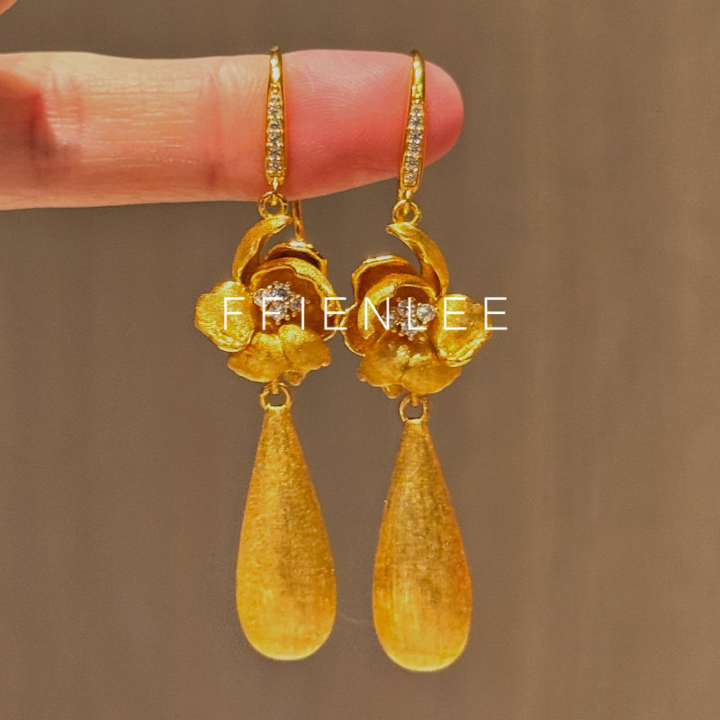 925银耳饰  玫影垂露 轻奢水滴勾丝耳饰女款气质百搭耳环,饰品/流行首饰/时尚饰品新,银饰耳饰,淘宝优惠券,粉丝福利购,淘宝优惠卷