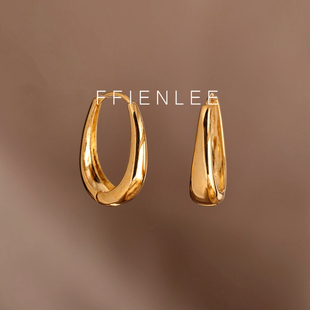 925银耳饰 复古几何耳环椭圆形高级气质耳钉银色耳扣 叶片