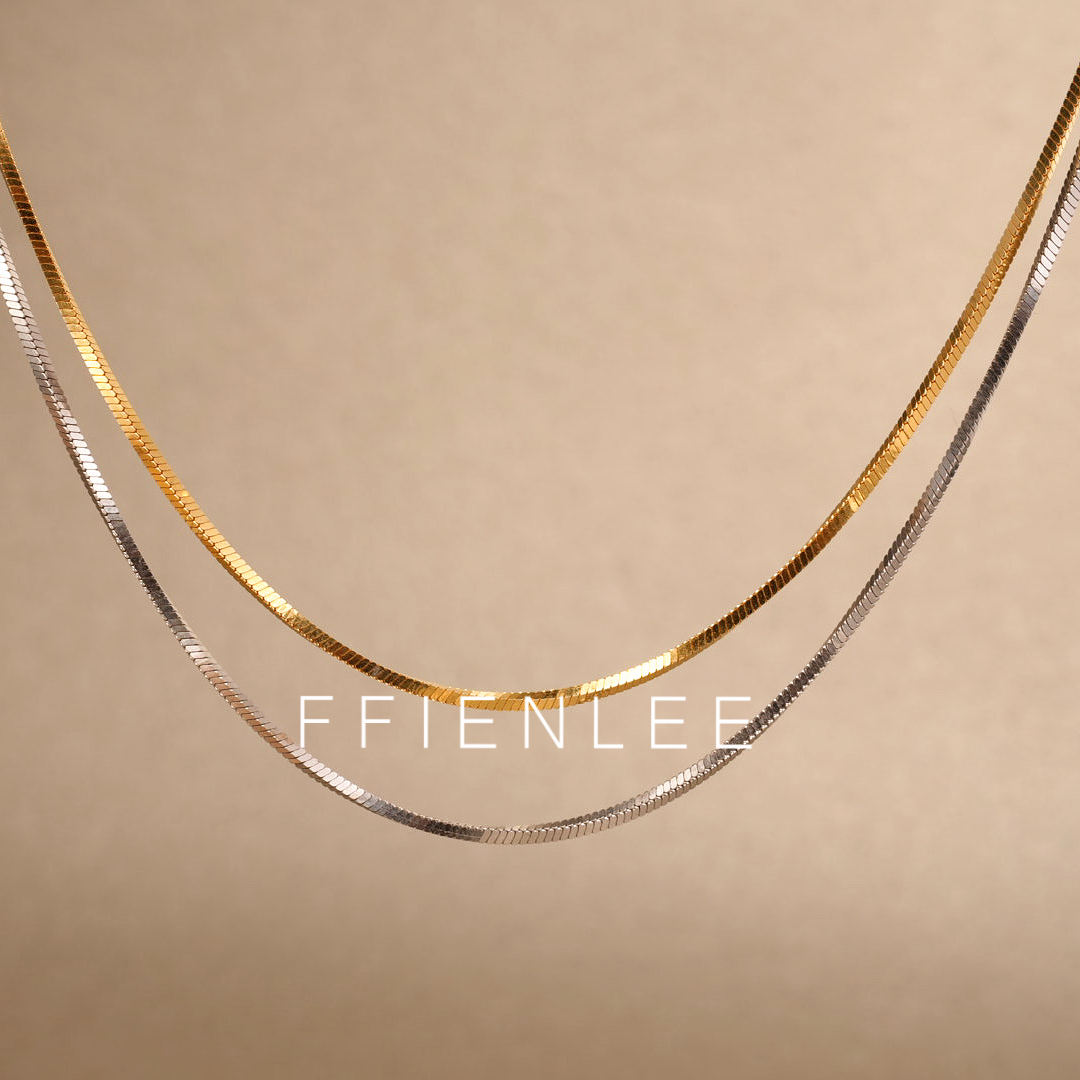 925银项链  春日来杏  简约时尚方形蛇骨链小众设计可叠戴项链