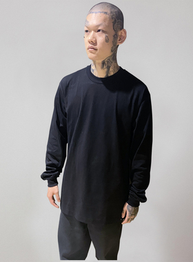 ELI SAIN潮牌美式街头舒适宽松休闲纯色长袖T恤纯棉圆领打底衫