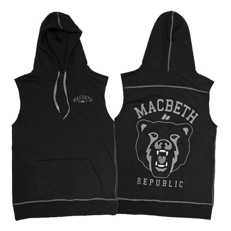 MACBETH美式摇滚潮牌连帽无袖卫衣朋克硬核街头机车重磅拉链帽衫