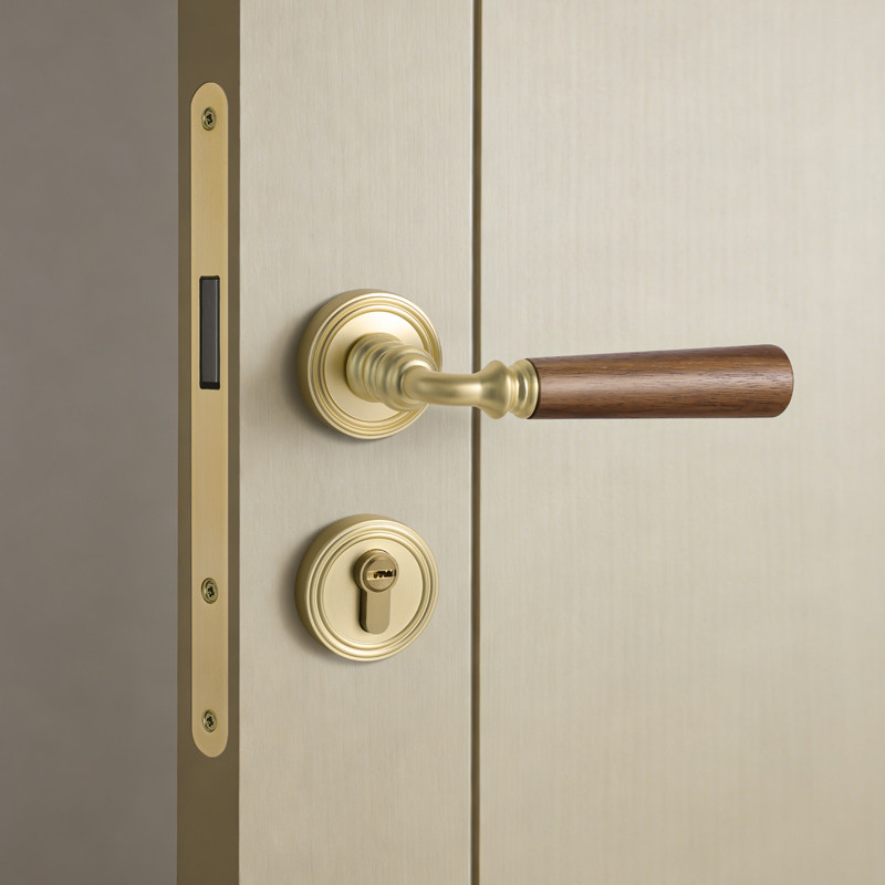 复古中式门锁实木门把手卧室内静音机械家用磁吸静音法式房间锁具