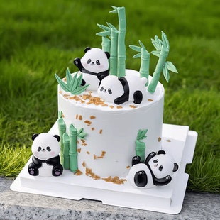 网红塑料熊猫蛋糕装饰摆件翻糖竹子可爱小动物派对甜品台装扮插件