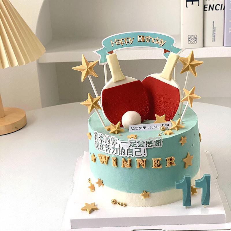 加油少年儿童蛋糕装饰插件体育EVA乒乓球拍生日蛋糕装饰插牌装饰