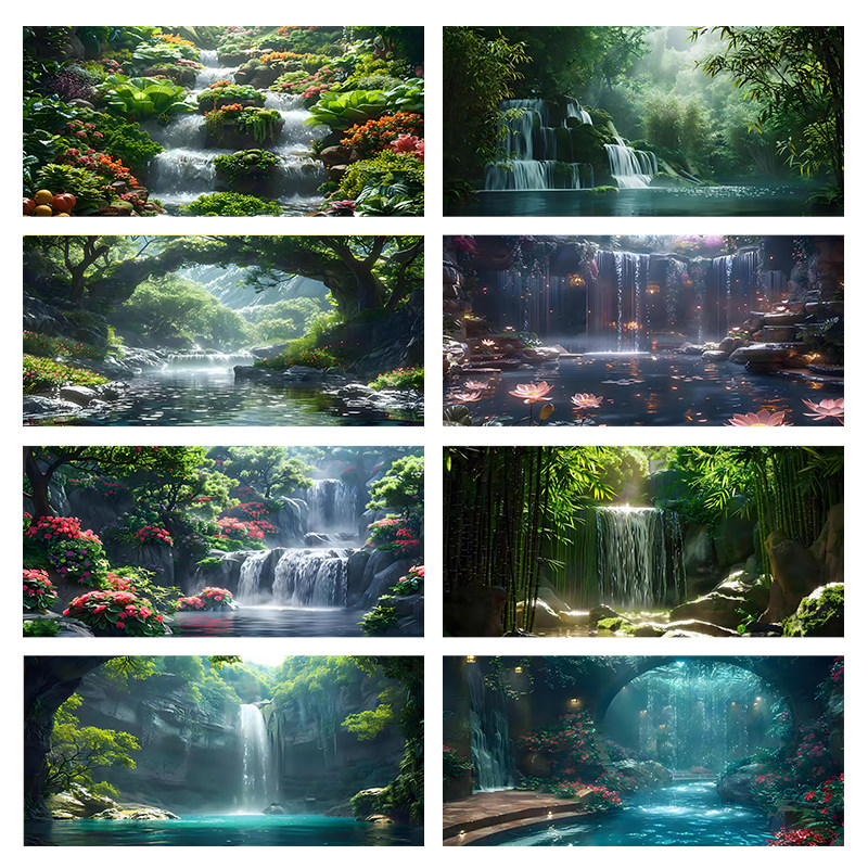 鱼缸背景贴纸LN瀑布高清水景装饰溪流系列鱼缸水族背景装饰贴纸