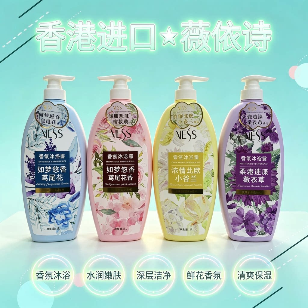 VESS/薇依诗香水沐浴露1000ml补水滋润紫罗兰玫瑰兰花雏菊