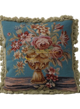 民族编织抱枕needlepoint维多利亚风格法式软装绒绣抱枕纯羊毛