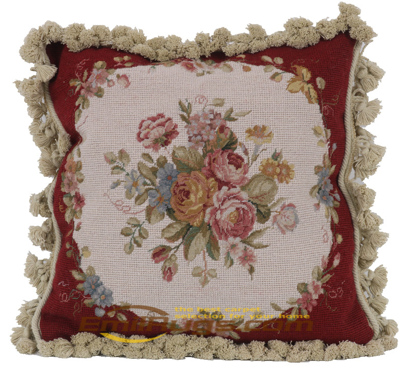 2021新中式款刺绣绣花十字绣手工怀旧复古典编织纯羊毛抱枕靠枕套