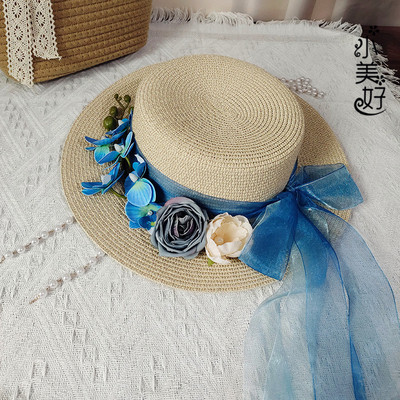 夏季莫奈花园手工花朵女神草帽子
