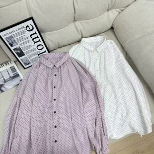 百搭翻领衬衫 早春新款 小碎花印染纯棉短款 波点 26022543 纯色