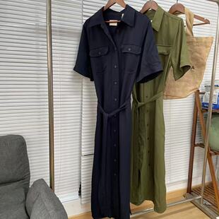 25女装气质系配腰带层叠衬衫式翻领收腰显瘦中长款连衣裙25051741