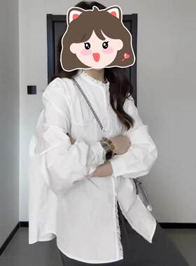 秋季设计感蕾丝拼接系扣花边长袖衬衫显瘦叠穿打底女装25102145