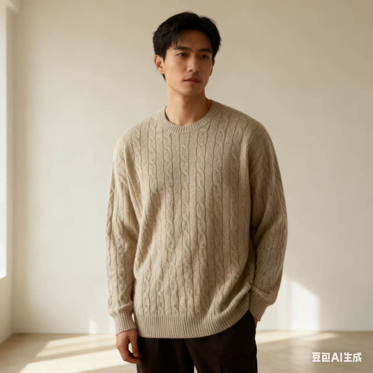 男款毛针织套头衫秋冬复古麻花内穿外搭圆领针织衫25112344