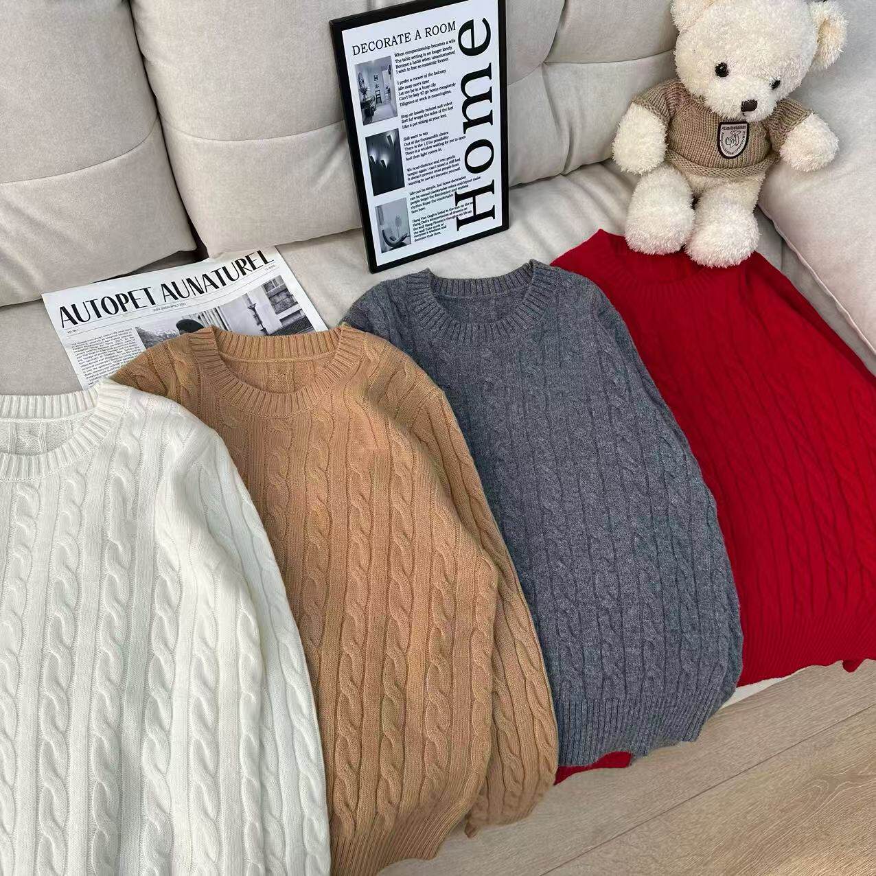 小马刺绣圆领麻花保暖舒适羊毛纯色套头针织衫26010943