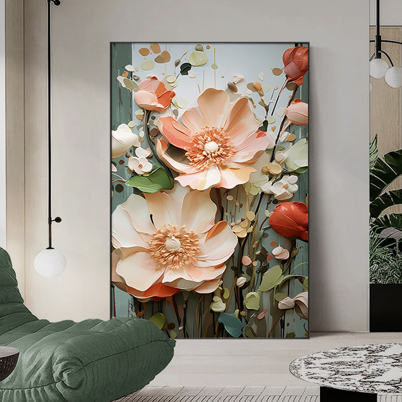 清新客厅背景墙装饰画花卉