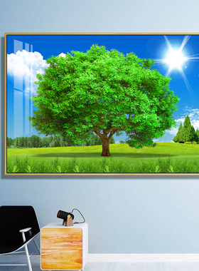 阳光树木森林大树挂画客厅餐厅装饰画绿草地自然风景玄关走廊壁画