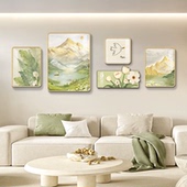 清新奶油风客厅装 饰画沙发背景墙挂画现代简约日照金山组合墙壁画