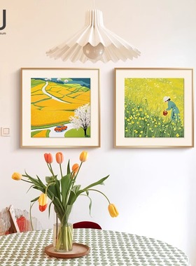 ins小清新餐厅装饰画春日风景绿色客厅挂画治愈系艺术玄关卧室画