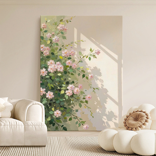 奶油原木风客厅背景墙装饰画玄关走廊过道风景壁画小清新花卉挂画