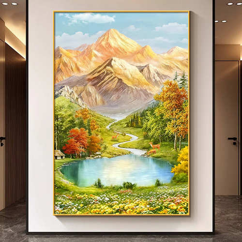聚宝盆山水画玄关装饰画流水生财