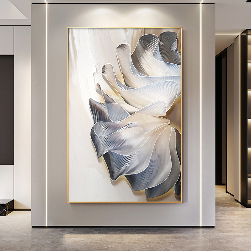 奶油风立体感玄关走道装饰画抽象蝴蝶正对门餐厅壁画客厅花卉挂画图片