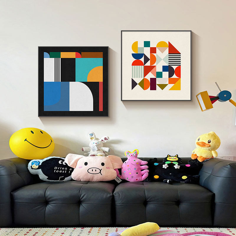 多巴胺客厅装饰画小众艺术沙发背景挂画餐厅彩色几何抽象卧室壁画