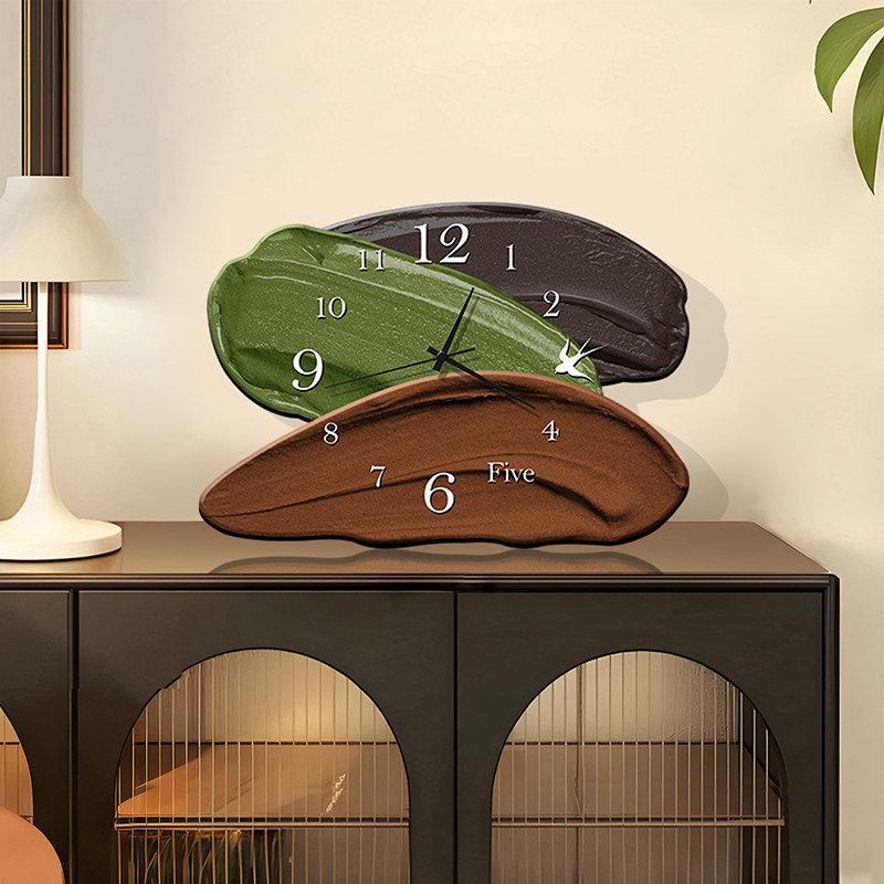 中古桌面摆件钟表绿色复古客厅挂钟艺术高级创意静音摆台式时钟画