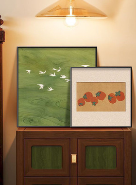 中古风小清新绿色风景艺术挂画客厅玄关电视柜装饰画餐厅桌面摆画