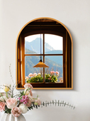 法式 饰画复古北欧假窗户风景挂画玄关走廊壁画卧室摆画 拱形客厅装