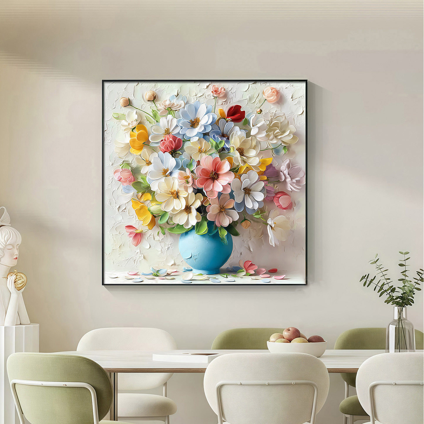 2026花开富贵轻奢奶油风餐厅挂画图片