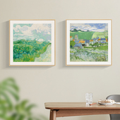 梵高绿色麦田挂画客厅原木风背景墙装 饰画餐厅小清新卧室书房壁画