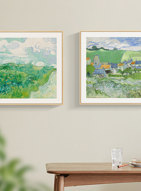 梵高绿色麦田挂画客厅原木风背景墙装饰画餐厅小清新卧室书房壁画