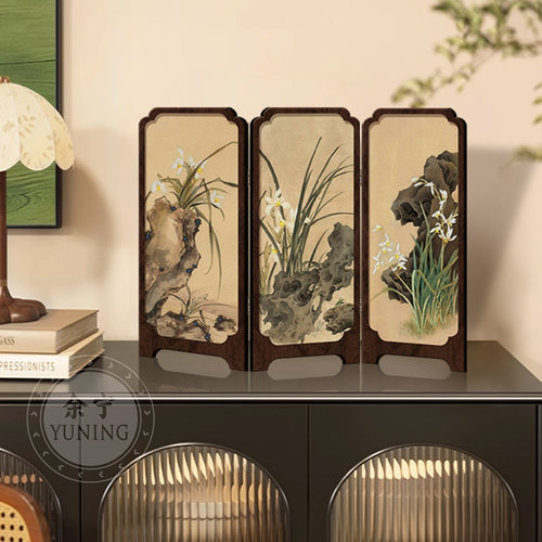 中古风墨竹小屏风桌面摆件
