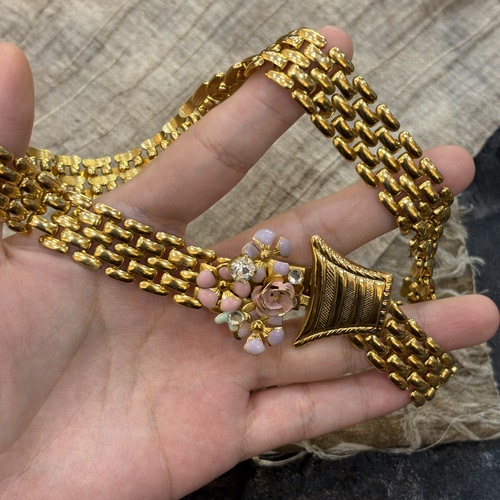中古默认微瑕不退换 珐琅立体花朵围领型合金项链 意大利