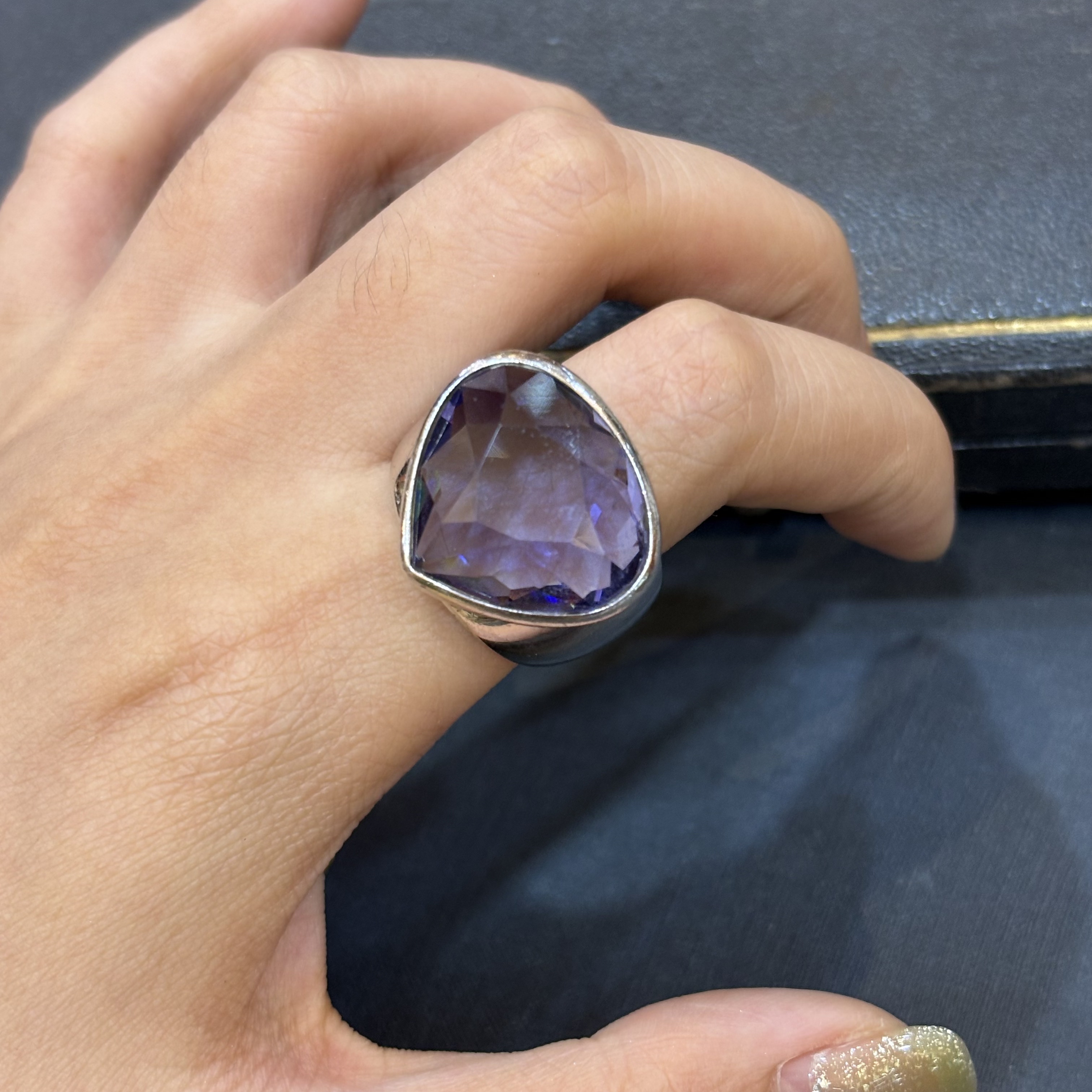 中古默认微瑕不退不换 施华luo水晶特别版银戒指 有涂层 20.5码