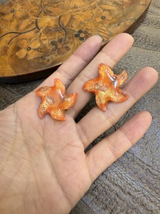 中古默认微瑕不退不换 金箔琉璃海星耳夹 意大利