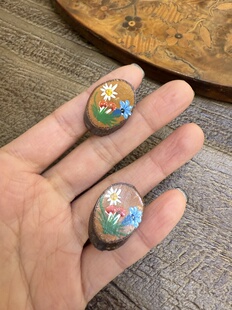 中古默认微瑕不退不换 手绘木制耳夹 意大利