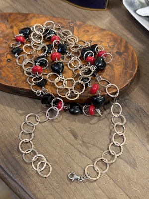 中古默认微瑕不退不换  银项链银腰带超长 三圈 意大利